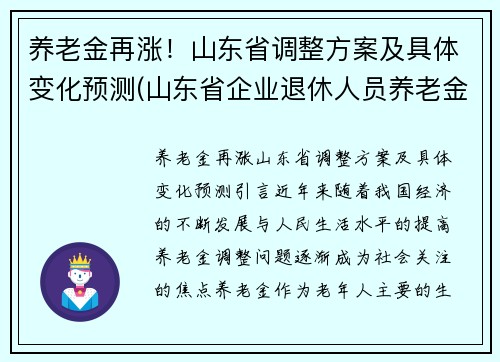 养老金再涨！山东省调整方案及具体变化预测(山东省企业退休人员养老金调整方案)
