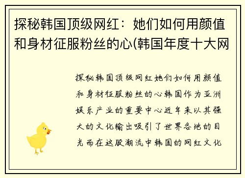 探秘韩国顶级网红：她们如何用颜值和身材征服粉丝的心(韩国年度十大网红)