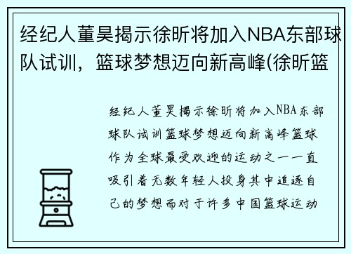 经纪人董昊揭示徐昕将加入NBA东部球队试训，篮球梦想迈向新高峰(徐昕篮球运动员简介)
