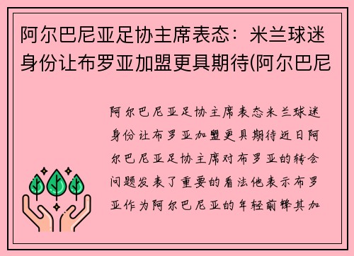 阿尔巴尼亚足协主席表态：米兰球迷身份让布罗亚加盟更具期待(阿尔巴尼亚队)